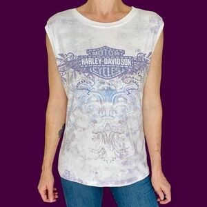 Vintage Harley-Davidson Purple Lewiston, Idaho Graphic Sleeveless Shirt Tank